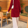 Gold Buttoned Angora Cardigan Burgundy – Image 4