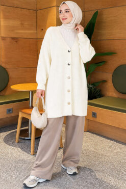 Alternative view of Gold Buttoned Angora Cardigan Ecru