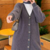 Gold Buttoned Angora Cardigan Smoke