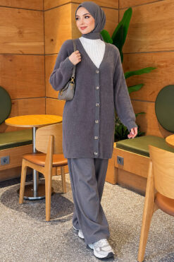 Alternative view of Gold Buttoned Angora Cardigan Smoke