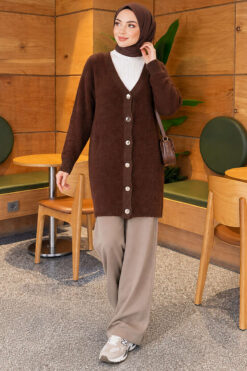 Alternative view of Gold Buttoned Angora Cardigan Brown