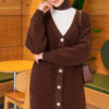 Gold Buttoned Angora Cardigan Brown – Image 3