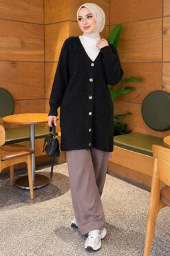 Alternative view of Gold Buttoned Angora Cardigan Black