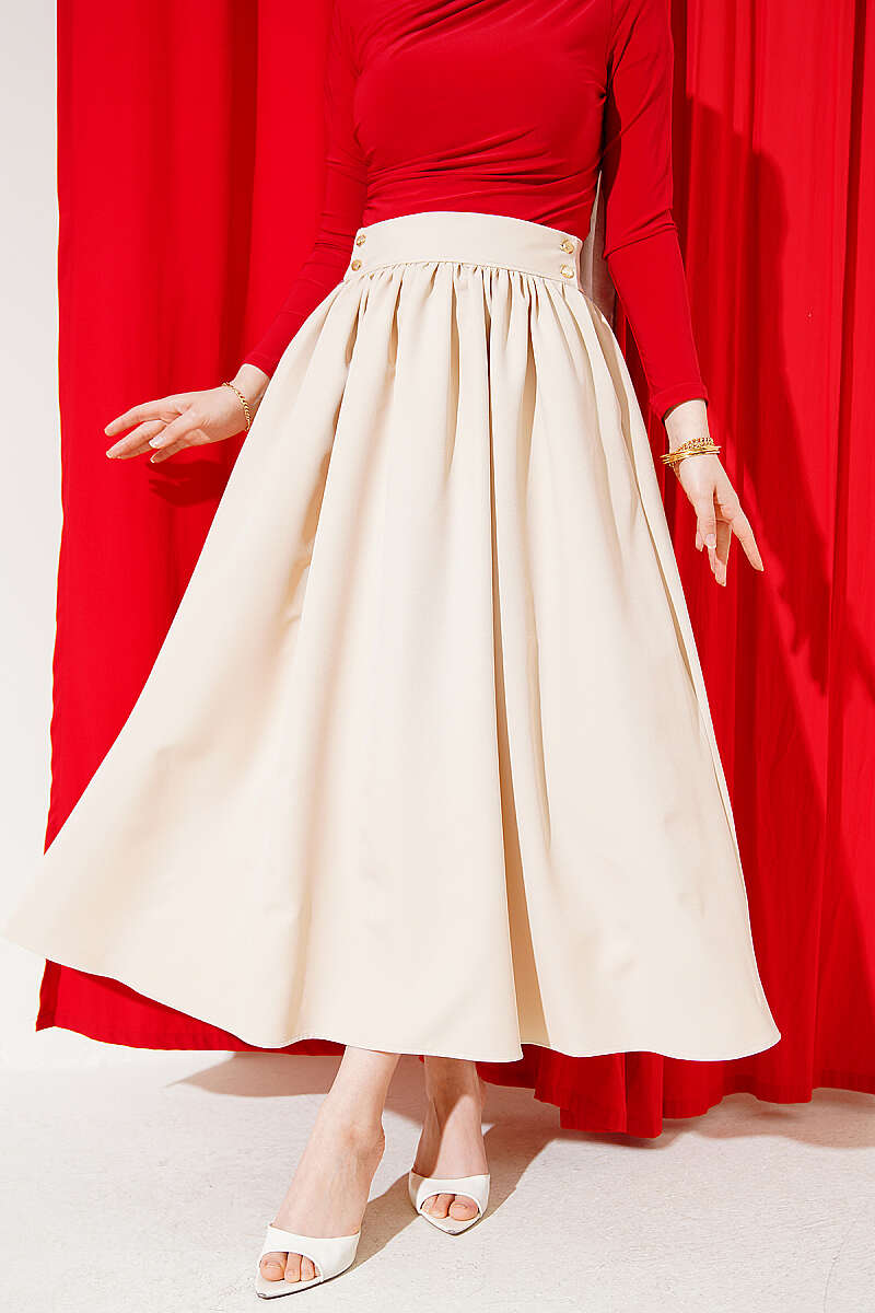 Buttoned Pocket Dabıl Skirt Beige