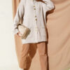 ⁦Gold Buttoned Pocket French Terry Knit Cardigan Beige⁩ - الصورة ⁦2⁩