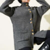 Gold Buttoned Pocket French Terry Knit Cardigan Smoke - الصورة 2
