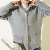 Gold Buttoned Pocket French Terry Knit Cardigan Grey