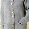 ⁦Gold Buttoned Pocket French Terry Knit Cardigan Grey⁩ - الصورة ⁦4⁩