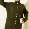 Gold Buttoned Pocket French Terry Knit Cardigan Gold - الصورة 9