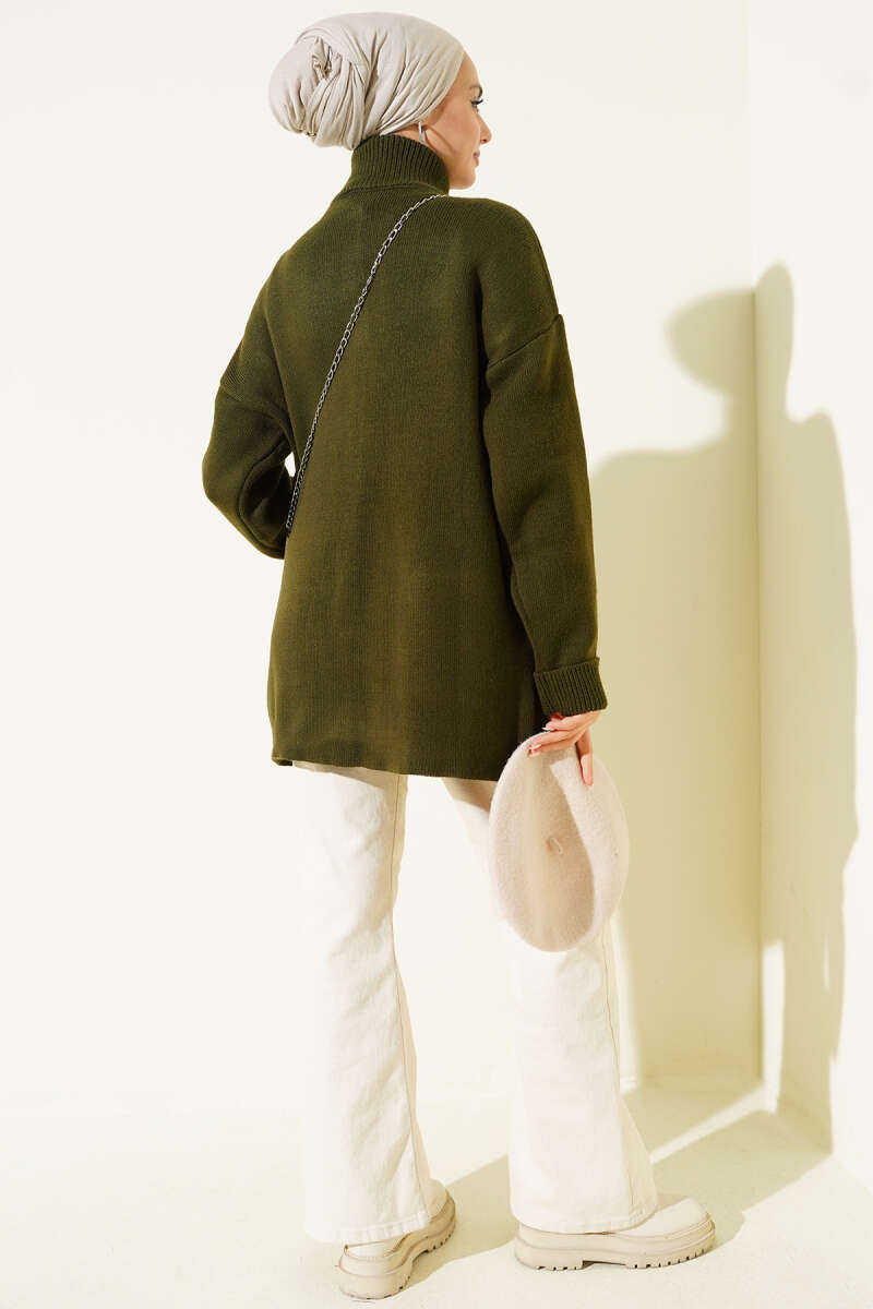 Gold Buttoned Pocket French Terry Knit Cardigan Khaki - الصورة 3