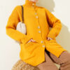 Gold Buttoned Pocket French Terry Knit Cardigan Mustard