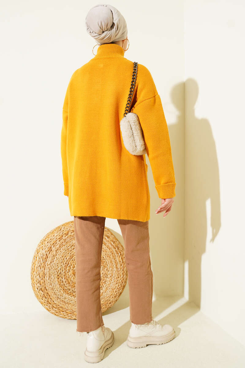 Gold Buttoned Pocket French Terry Knit Cardigan Mustard - immagine 3