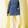 Gold Buttoned Pocket French Terry Knit Cardigan Indigo - Image 2