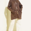 Gold Buttoned Pocket French Terry Knit Cardigan Brown - Image 2