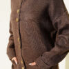 Gold Buttoned Pocket French Terry Knit Cardigan Brown - Image 4
