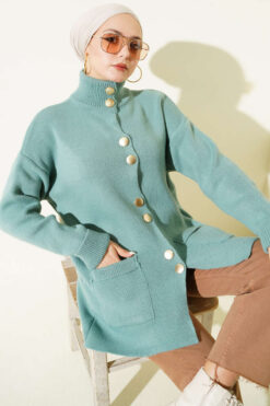 Alternative view of Gold Buttoned Pocket French Terry Knit Cardigan Gold