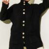 Gold Buttoned Pocket French Terry Knit Cardigan Black