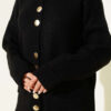 Gold Buttoned Pocket French Terry Knit Cardigan Black - Image 4