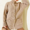 Gold Buttoned Pocket French Terry Knit Cardigan Mink