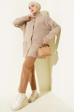 Alternative view of Gold Buttoned Pocket French Terry Knit Cardigan Mink
