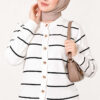 Gold Buttoned Striped Mercerized Cardigan White