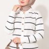 Gold Buttoned Striped Mercerized Cardigan White – Image 2