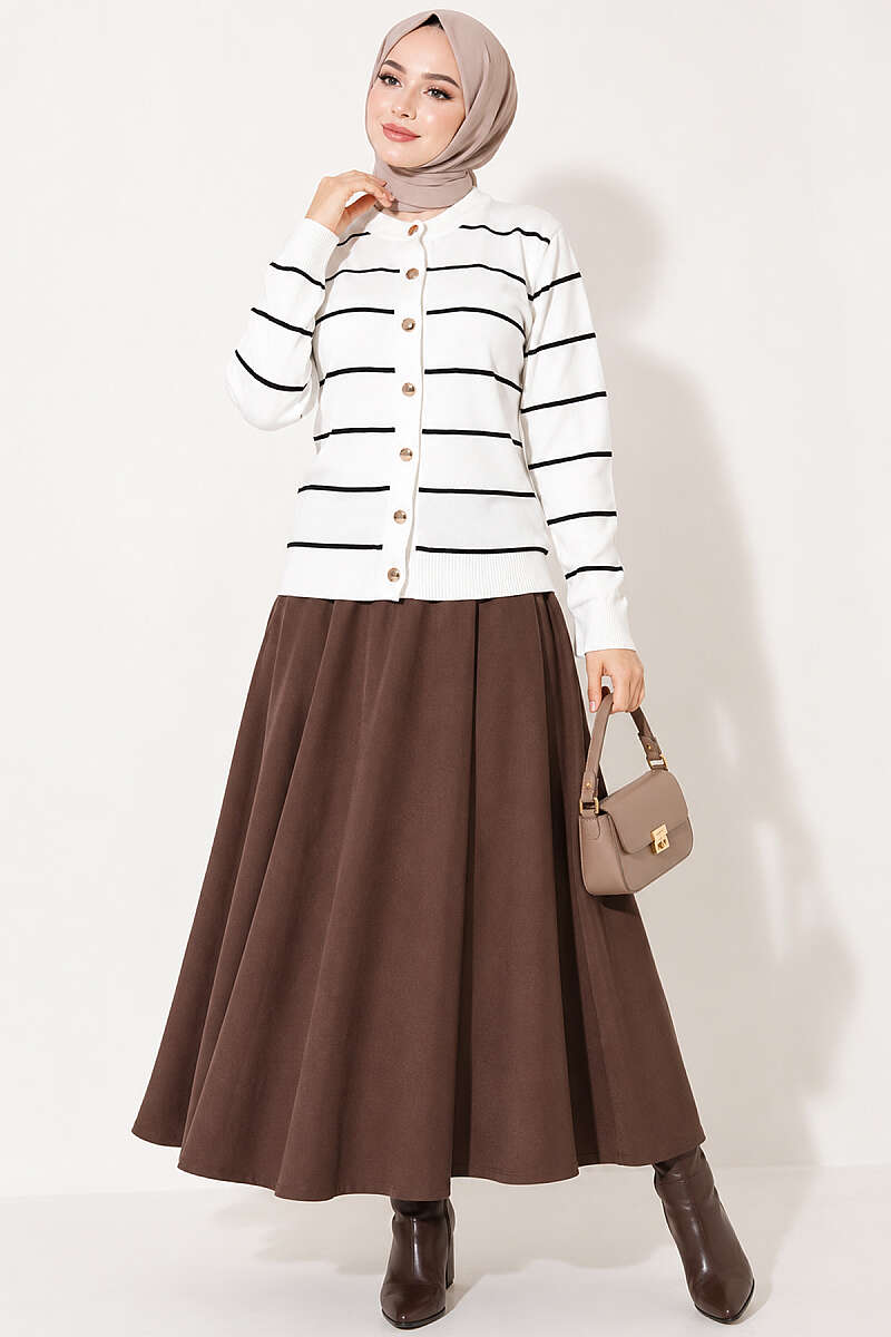 Gold Buttoned Striped Mercerized Cardigan White – Image 3