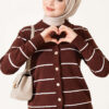 Gold Buttoned Striped Mercerized Cardigan Chestnut