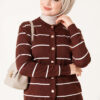 Gold Buttoned Striped Mercerized Cardigan Chestnut – Image 2