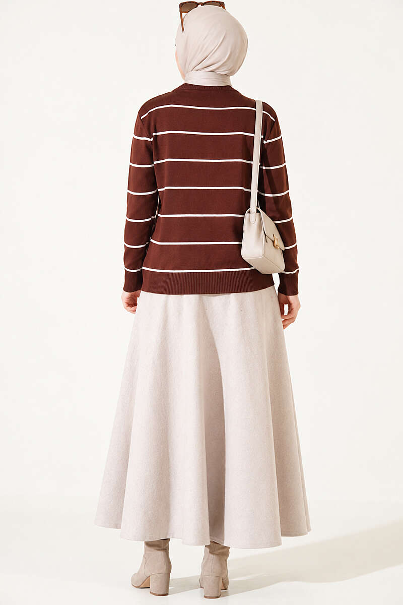 Gold Buttoned Striped Mercerized Cardigan Chestnut – Image 4