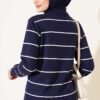 Gold Buttoned Striped Mercerized Cardigan Navy Blue – Image 4