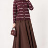 Gold Buttoned Striped Mercerized Cardigan Plum - الصورة 3