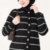 Gold Buttoned Striped Mercerized Cardigan Black