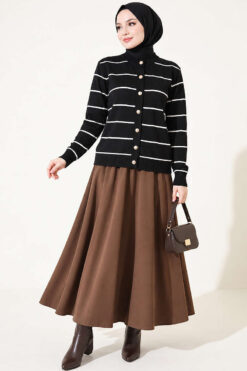 Alternative view of Gold Buttoned Striped Mercerized Cardigan Black