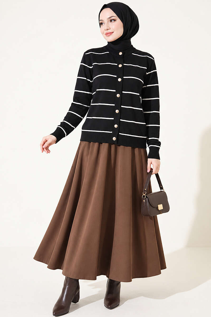 Gold Buttoned Striped Mercerized Cardigan Black – Image 2