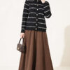 Gold Buttoned Striped Mercerized Cardigan Black – Image 3