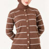 Gold Buttoned Striped Mercerized Cardigan Mink