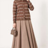 Gold Buttoned Striped Mercerized Cardigan Mink – Image 3