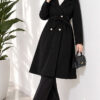 Gold Buttoned Belted Wool Coat Black