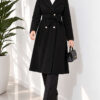 Gold Buttoned Belted Wool Coat Black – Image 2