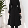 Gold Buttoned Belted Wool Coat Black – Image 4