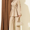 Gold Buttoned Ribbed Tencel Two-Piece Set Beige