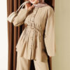 Gold Buttoned Ribbed Tencel Two-Piece Set Beige - immagine 2