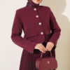 Gold Buttoned Pleated Skirt and Top Set Burgundy - Imagen 2