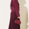 Gold Buttoned Pleated Skirt and Top Set Burgundy - Imagen 3