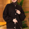 Gold Buttoned Ribbed Knit Cardigan Dark Brown