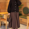 Gold Buttoned Ribbed Knit Cardigan Dark Brown - Imagen 2
