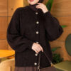 Gold Buttoned Ribbed Knit Cardigan Dark Brown - Imagen 3