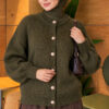 Gold Buttoned Ribbed Knit Cardigan Khaki