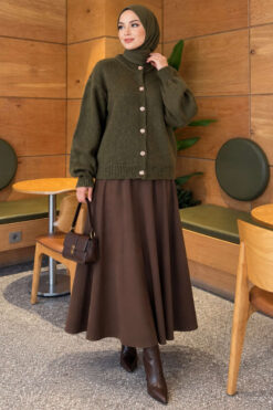 Alternative view of Gold Buttoned Ribbed Knit Cardigan Khaki